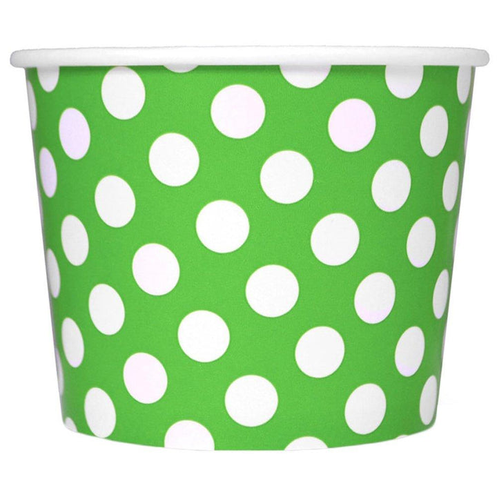 UNIQIFY® 12 oz Green Polka Dotty Ice Cream Cups - Frozen Dessert Supplies 12GRNPKDTCUP