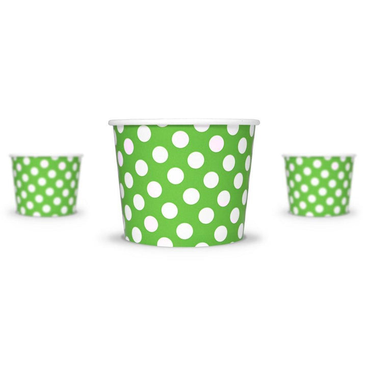 UNIQIFY® 12 oz Green Polka Dotty Ice Cream Cups - Frozen Dessert Supplies 12GRNPKDTCUP