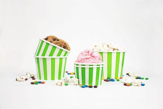 UNIQIFY® 12 oz Green Striped Madness Ice Cream Cups - Frozen Dessert Supplies 12GRNSMADCUP