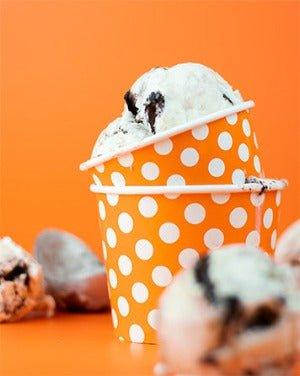 UNIQIFY® 12 oz Orange Polka Dotty Ice Cream Cups - Frozen Dessert Supplies 12ORNGPKDTCUP