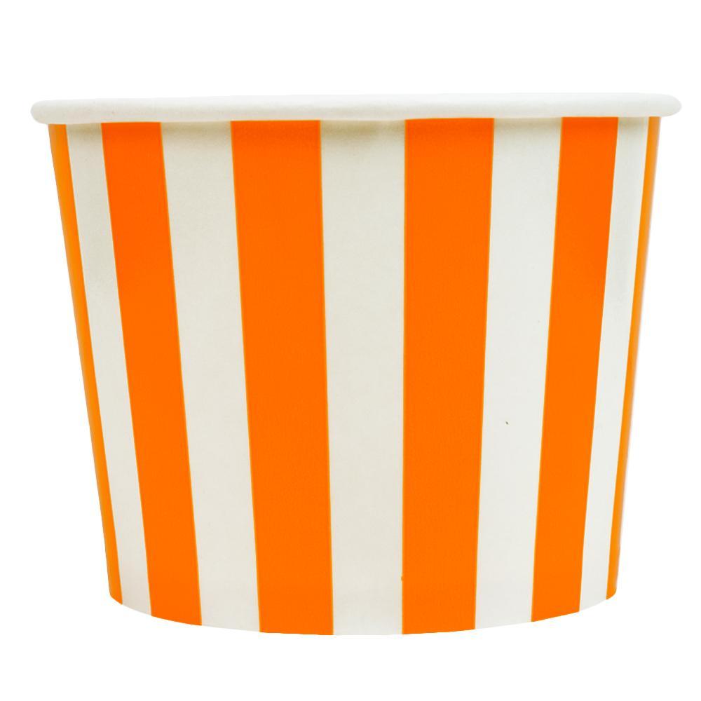 UNIQIFY® 12 oz Orange Striped Madness Ice Cream Cups - Frozen Dessert Supplies 12ORNGSMADCUP