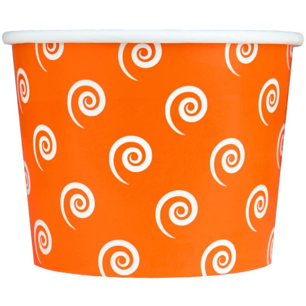 UNIQIFY® 12 oz Orange Swirls and Twirls Ice Cream Cups - Frozen Dessert Supplies