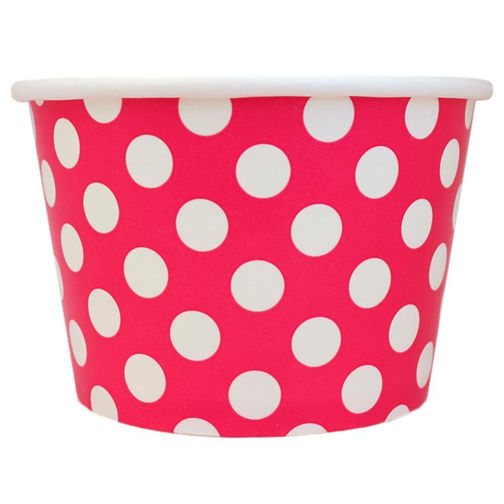 UNIQIFY® 12 oz Pink Polka Dotty Ice Cream Cups - Frozen Dessert Supplies 12PINKPKDTCUP