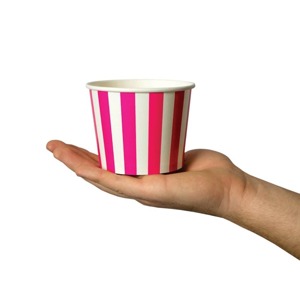 UNIQIFY® 12 oz Pink Striped Madness Ice Cream Cups - Frozen Dessert Supplies 12PINKSMADCUP