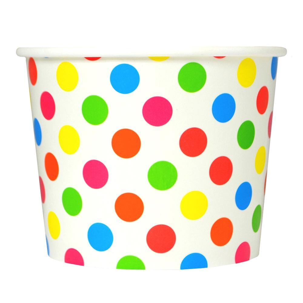 UNIQIFY® 12 oz Rainbow Polka Dotty Ice Cream Cups - Frozen Dessert Supplies 12RNBWPKDTCUP