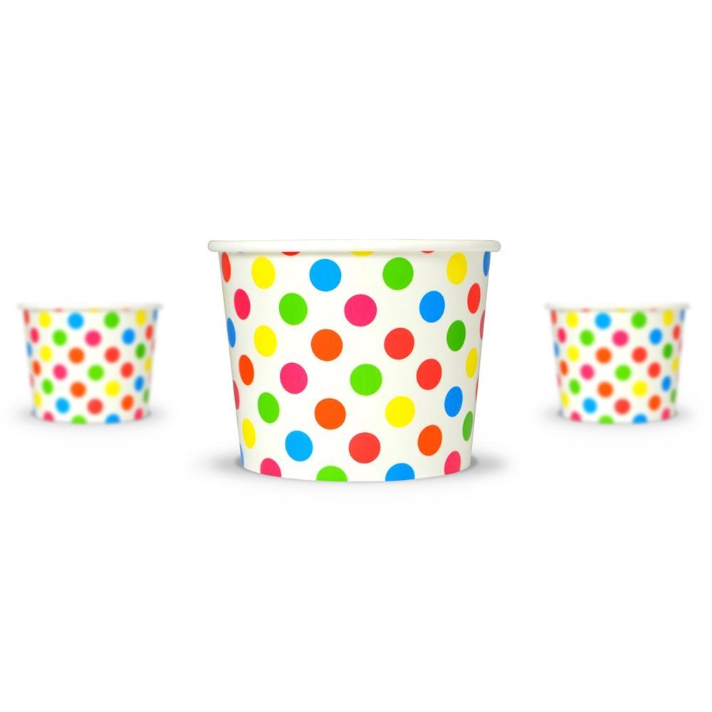 UNIQIFY® 12 oz Rainbow Polka Dotty Ice Cream Cups - Frozen Dessert Supplies 12RNBWPKDTCUP