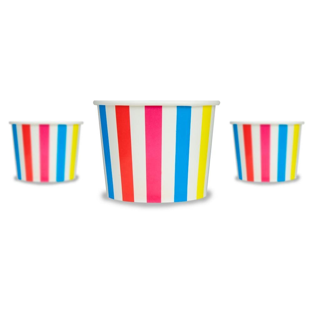 UNIQIFY® 12 oz Rainbow Striped Madness Ice Cream Cups - Frozen Dessert Supplies 12RNBWSMADCUP