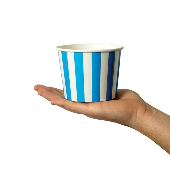 UNIQIFY® 16 oz Blue Striped Madness Ice Cream Cups - Frozen Dessert Supplies 16BLUESMADCUP