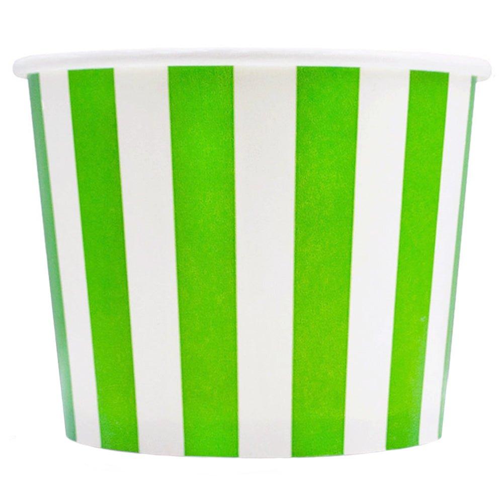 UNIQIFY® 16 oz Green Striped Madness Ice Cream Cups - Frozen Dessert Supplies 16GRNSMADCUP