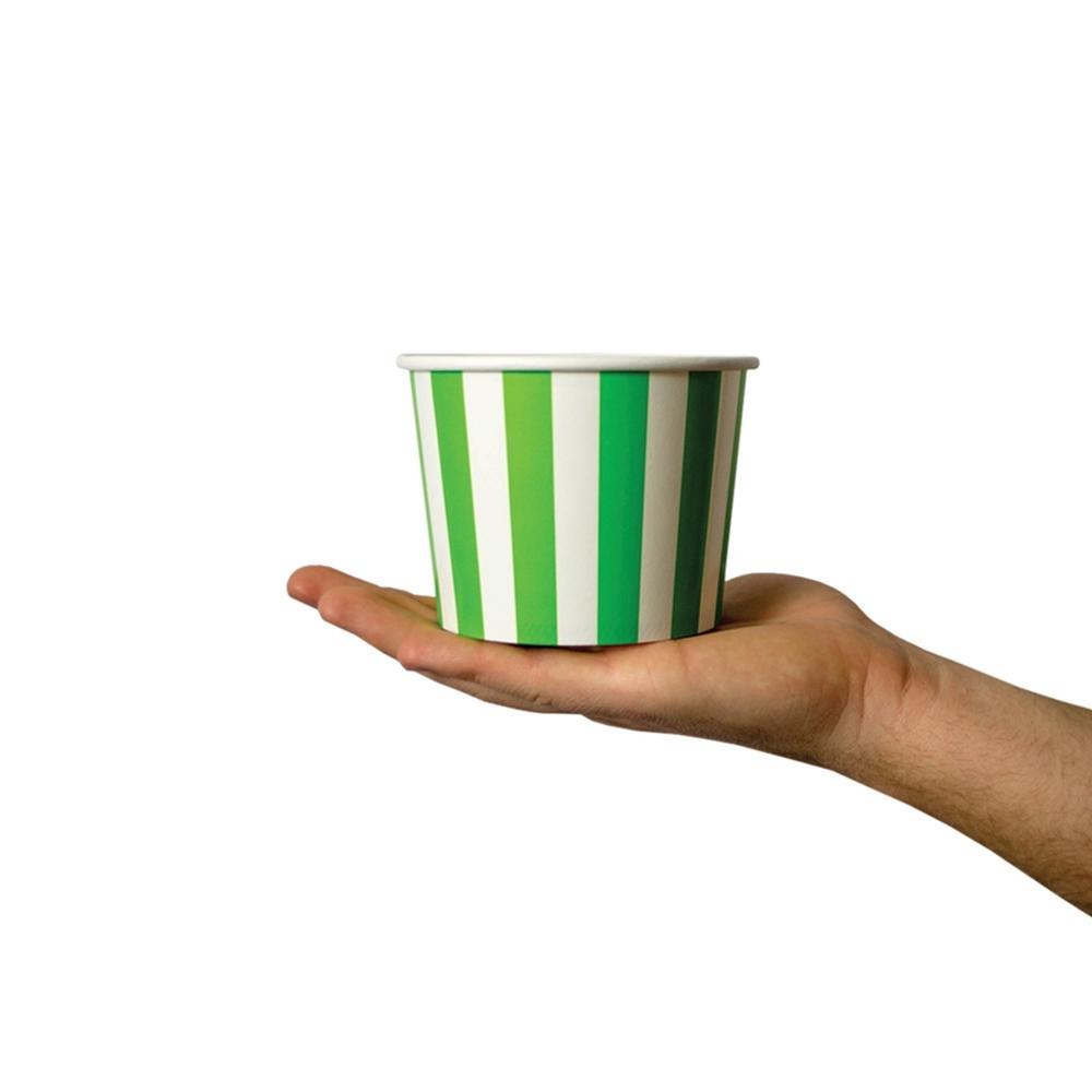 UNIQIFY® 16 oz Green Striped Madness Ice Cream Cups - Frozen Dessert Supplies