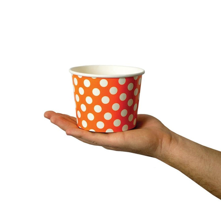 UNIQIFY® 16 oz Orange Polka Dotty Ice Cream Cups - Frozen Dessert Supplies 16ORNGPKDTCUP