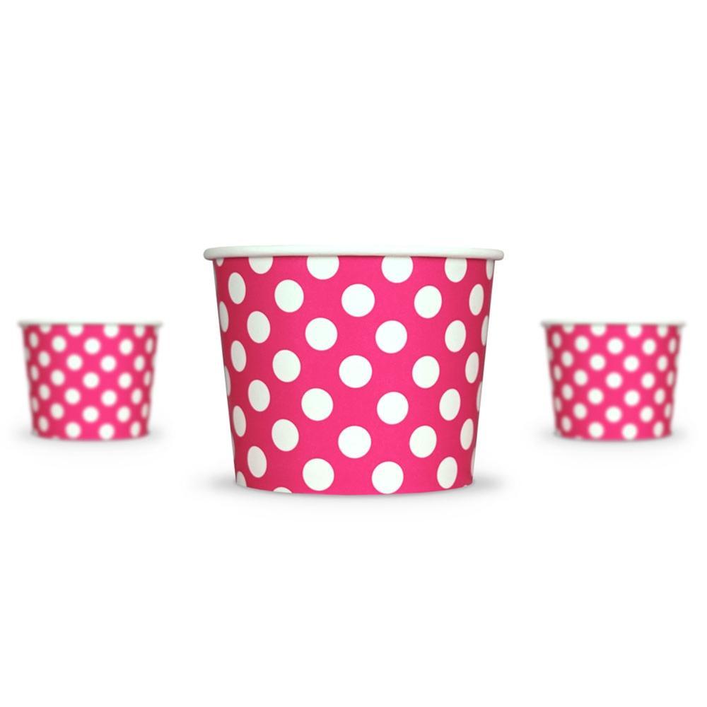 UNIQIFY® 16 oz Pink Polka Dotty Ice Cream Cups - Frozen Dessert Supplies 16PINKPKDTCUP