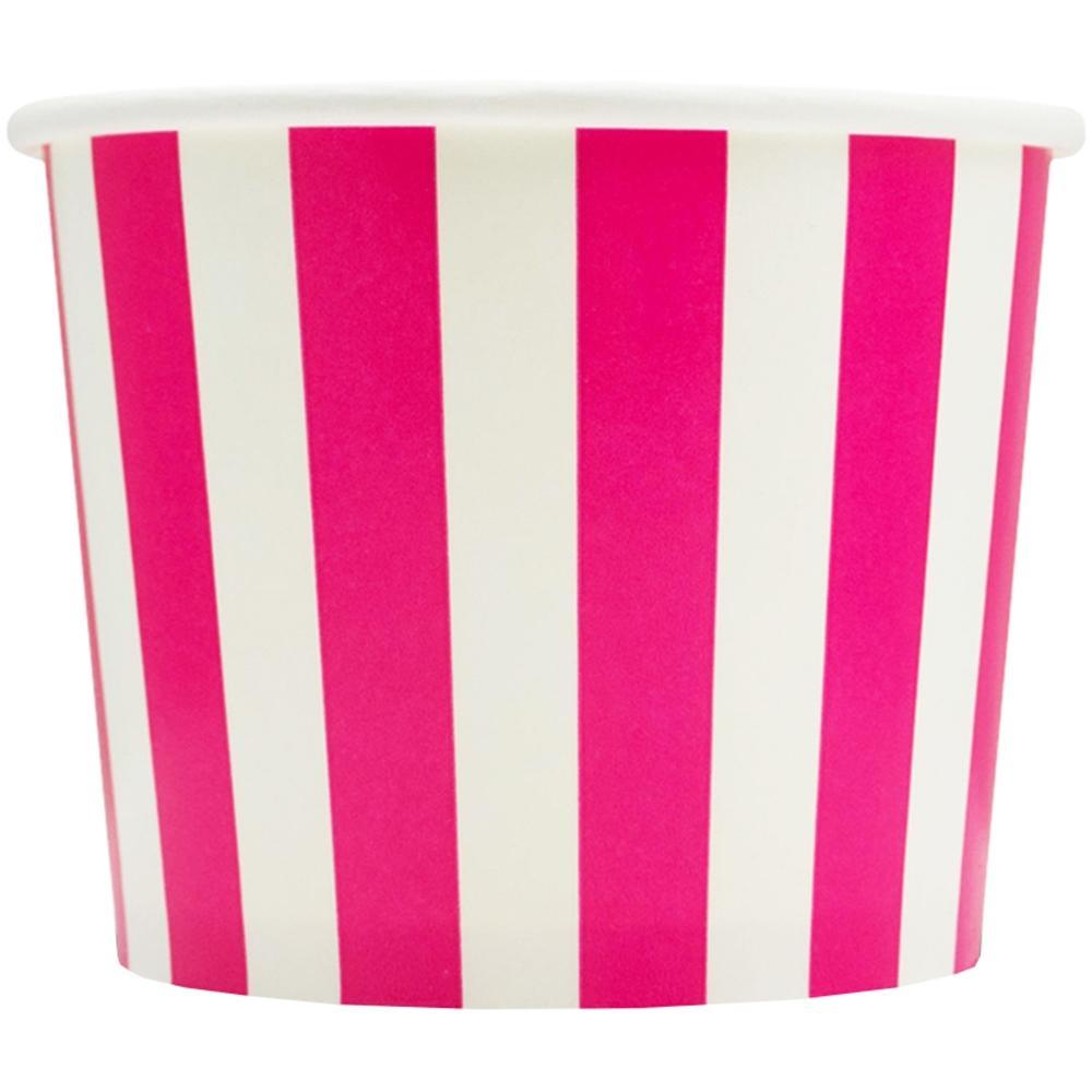 UNIQIFY® 16 oz Pink Striped Madness Ice Cream Cups - Frozen Dessert Supplies 16PINKSMADCUP
