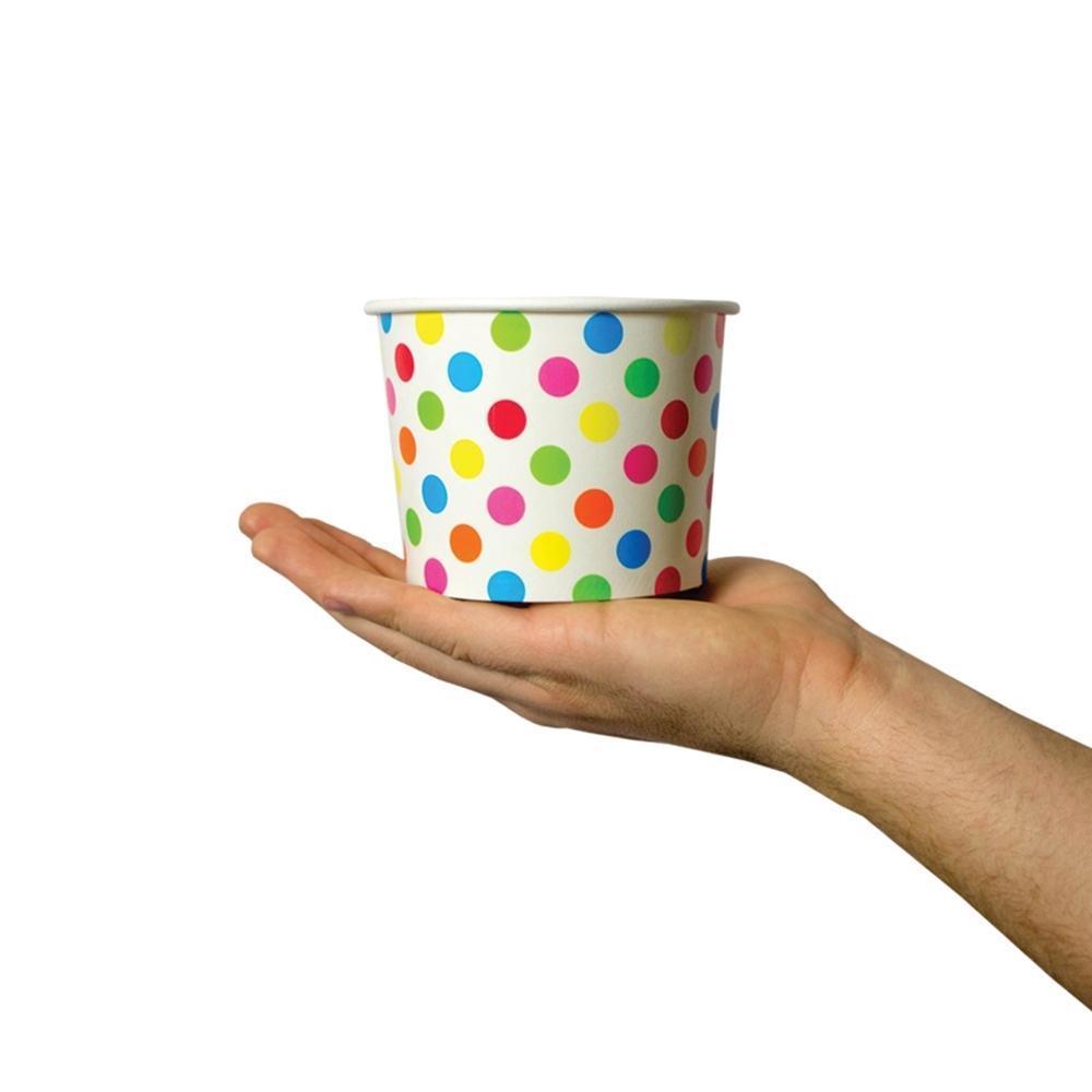 UNIQIFY® 16 oz Rainbow Polka Dotty Ice Cream Cups - Frozen Dessert Supplies