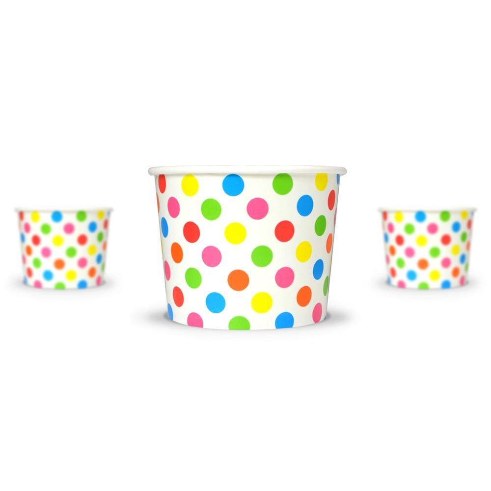 UNIQIFY® 16 oz Rainbow Polka Dotty Ice Cream Cups - Frozen Dessert Supplies 16RNBWPKDTCUP