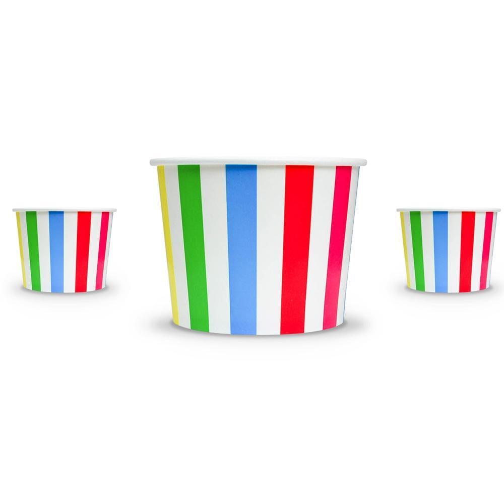 UNIQIFY® 16 oz Rainbow Striped Madness Ice Cream Cups - Frozen Dessert Supplies 16RNBWSMADCUP
