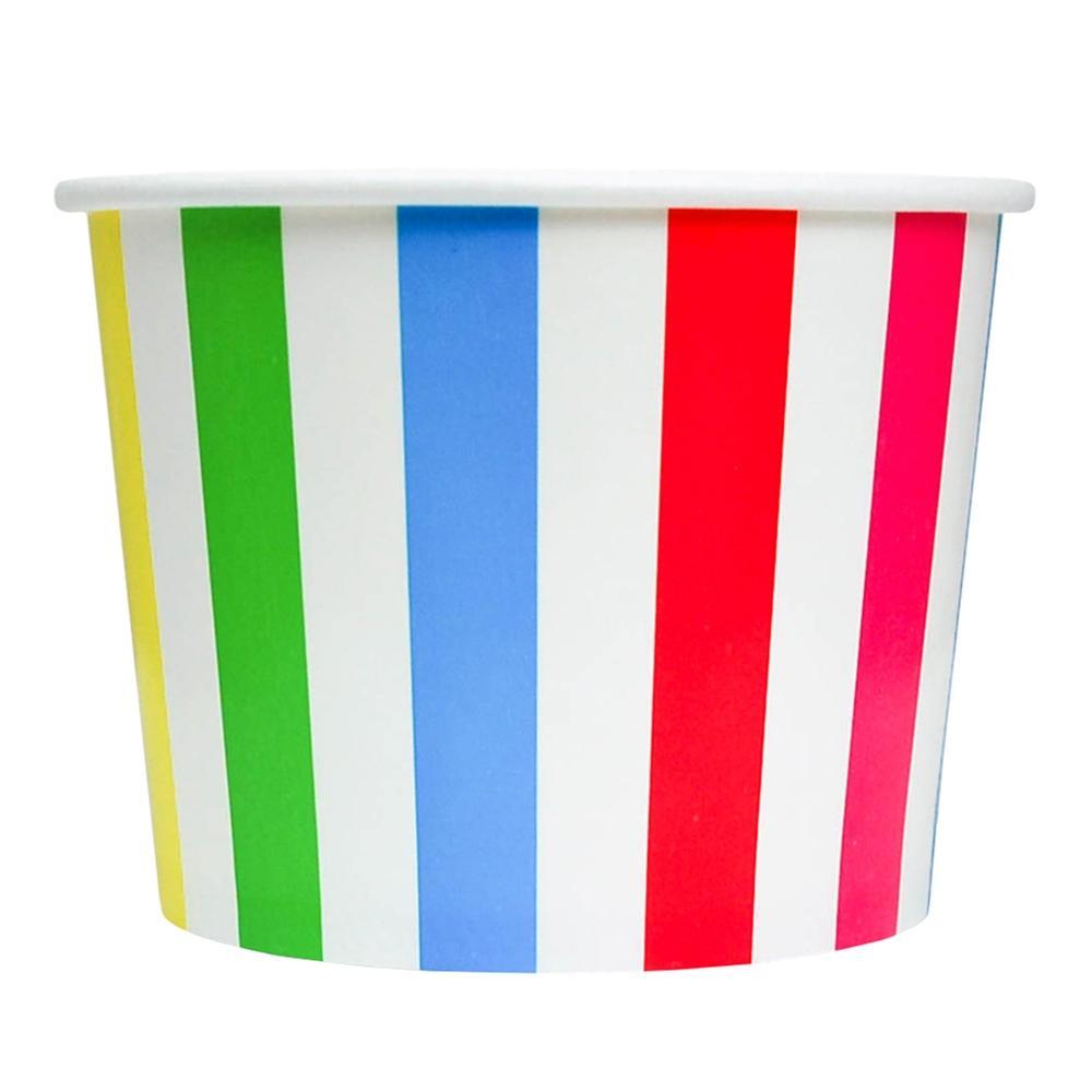 UNIQIFY® 16 oz Rainbow Striped Madness Ice Cream Cups - Frozen Dessert Supplies