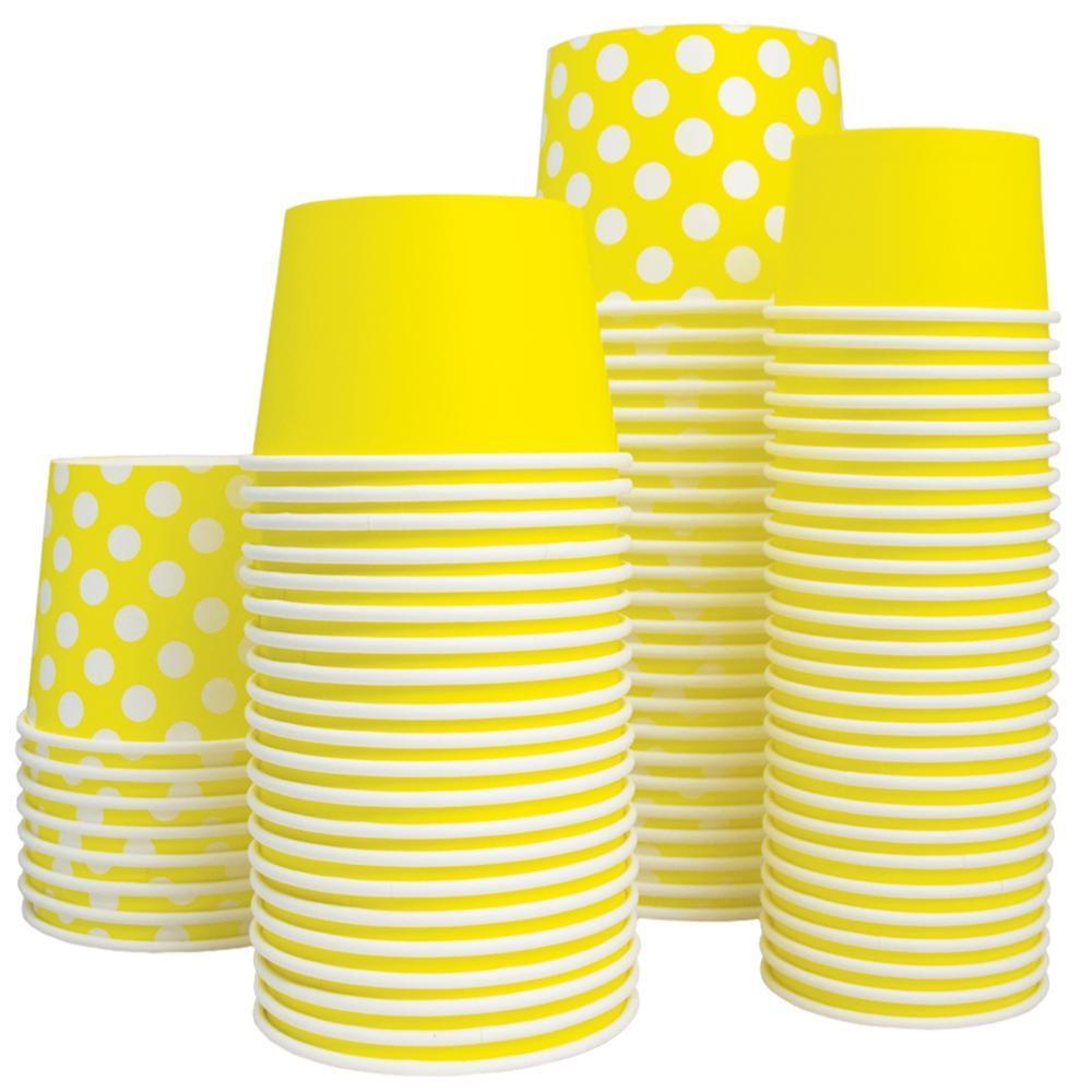 UNIQIFY® 16 oz Yellow Polka Dotty Ice Cream Cups - 16YLLWPKDTCUP