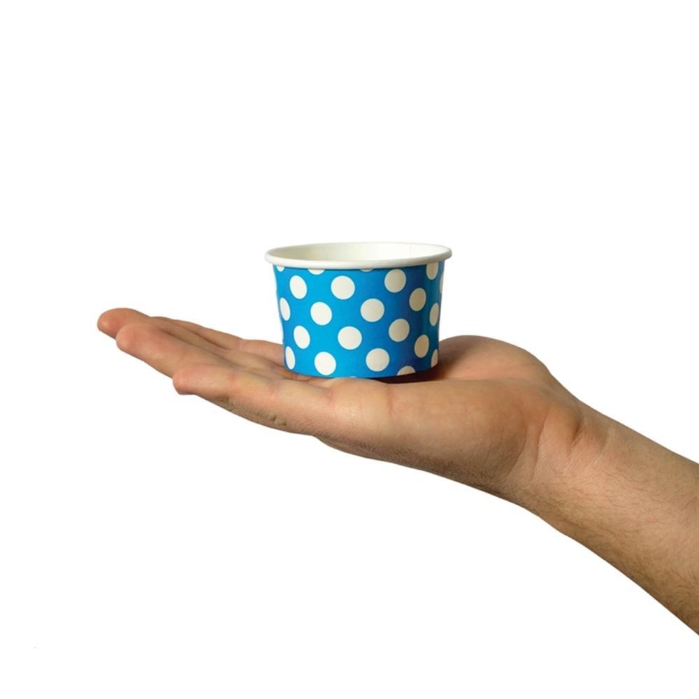 UNIQIFY® 4 oz Blue Polka Dotty Ice Cream Cups - Frozen Dessert Supplies 04BLUEPKDTCUP