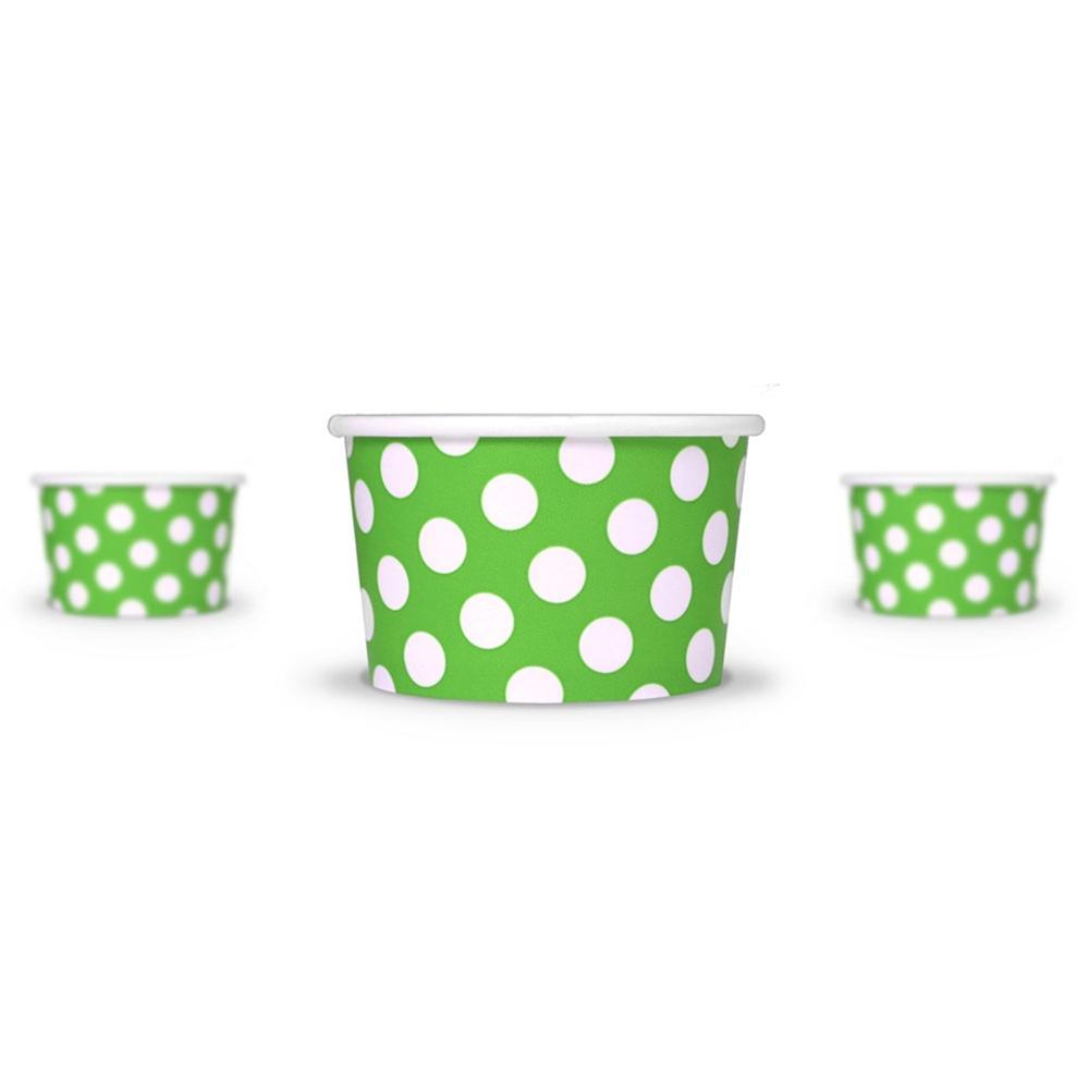 UNIQIFY® 4 oz Green Polka Dotty Ice Cream Cups - Frozen Dessert Supplies