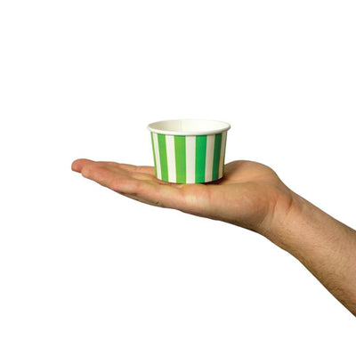 UNIQIFY® 4 oz Green Striped Madness Ice Cream Cups - Frozen Dessert Supplies