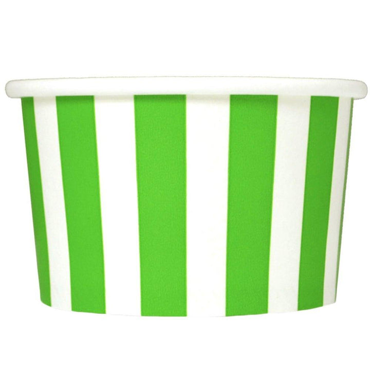 UNIQIFY® 4 oz Green Striped Madness Ice Cream Cups - Frozen Dessert Supplies 04GRNSMADCUP