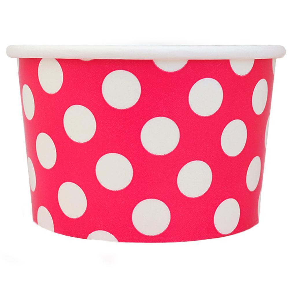 UNIQIFY® 4 oz Pink Polka Dotty Ice Cream Cups - Frozen Dessert Supplies 04PINKPKDTCUP