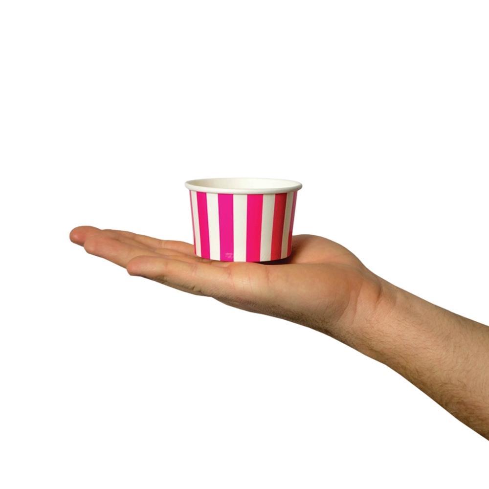 UNIQIFY® 4 oz Pink Striped Madness Ice Cream Cups - Frozen Dessert Supplies 04PINKSMADCUP