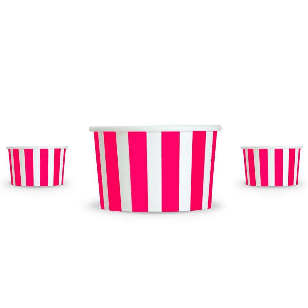 UNIQIFY® 4 oz Pink Striped Madness Ice Cream Cups - Frozen Dessert Supplies 04PINKSMADCUP