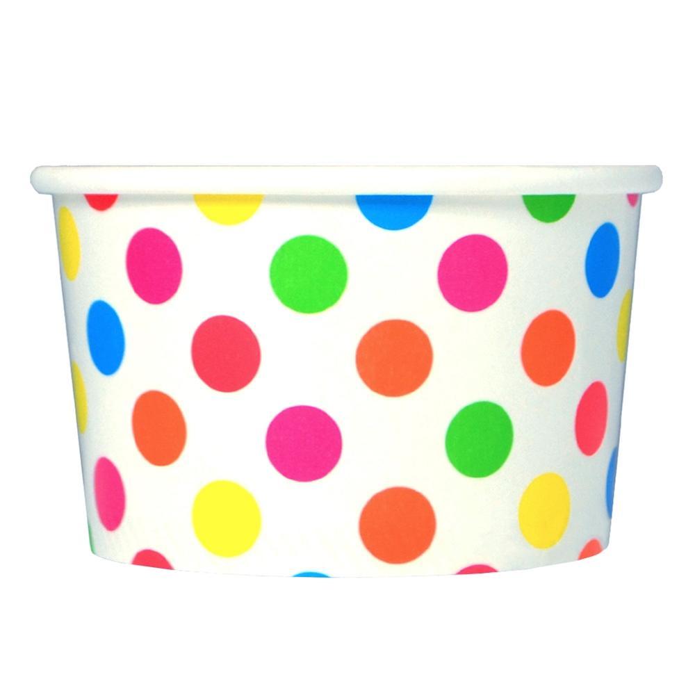 UNIQIFY® 4 oz Rainbow Polka Dotty Ice Cream Cups - Frozen Dessert Supplies 04RNBWPKDTCUP