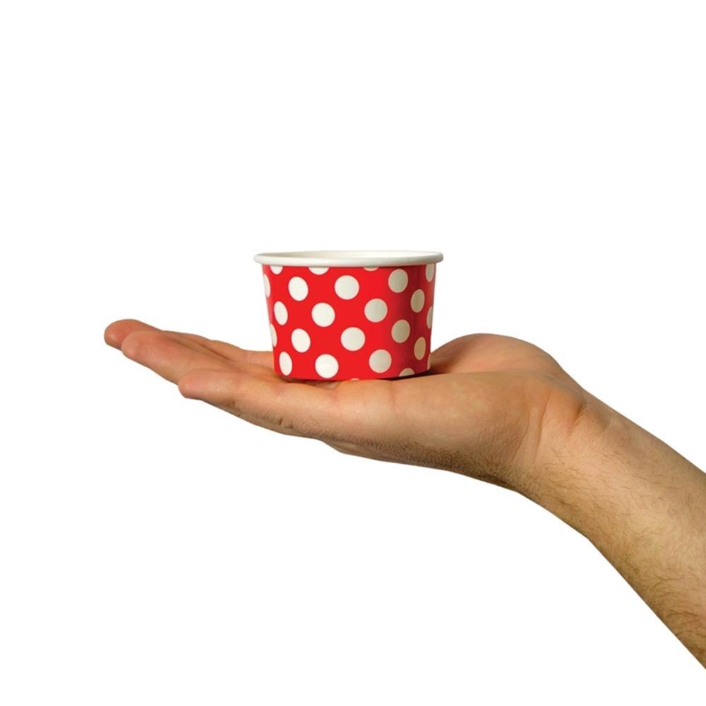 UNIQIFY® 4 oz Red Polka Dotty Ice Cream Cups - Frozen Dessert Supplies 04REDPKDTCUP