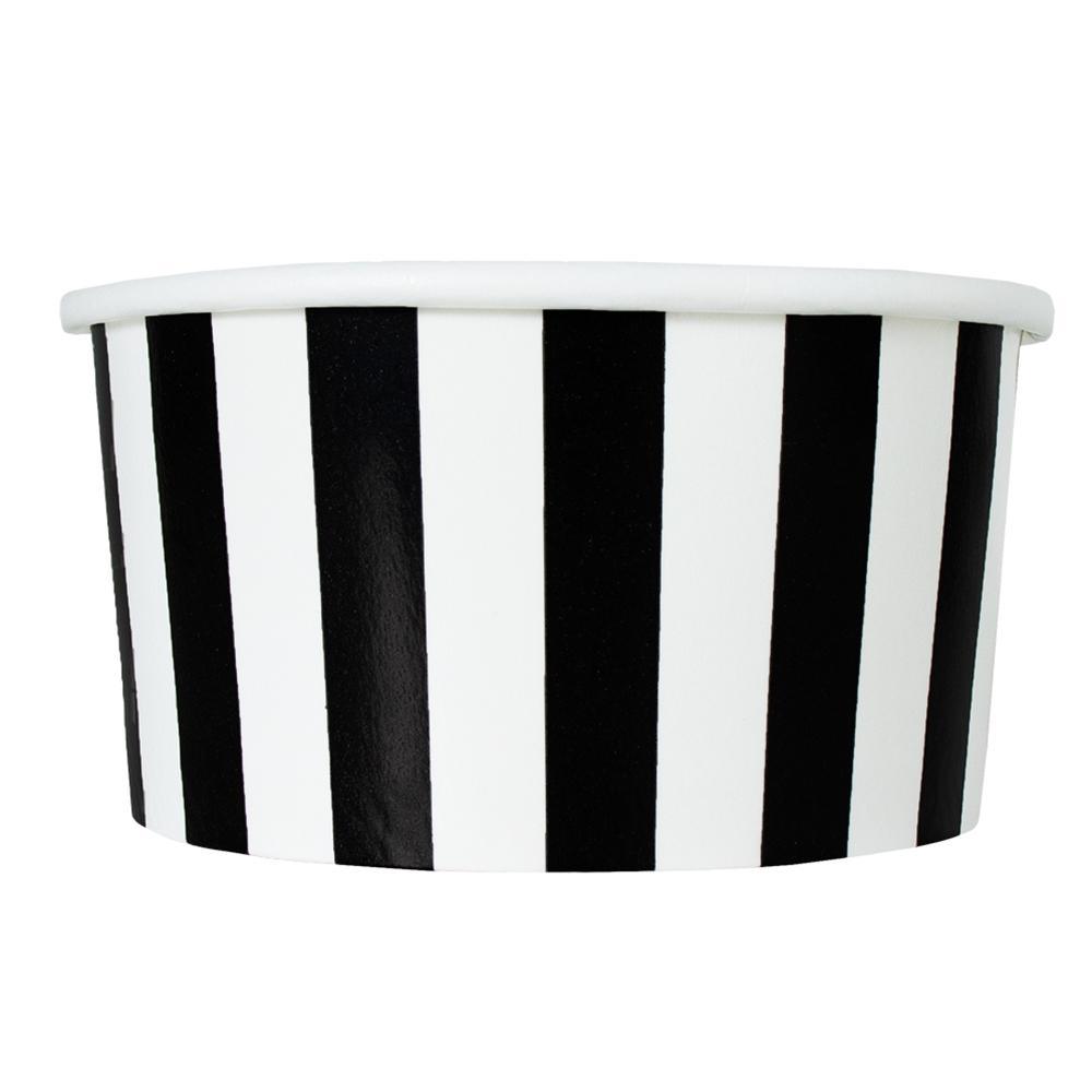 UNIQIFY® 6 oz Black Striped Madness Ice Cream Cups - Frozen Dessert Supplies 06BLCKSMADCUP