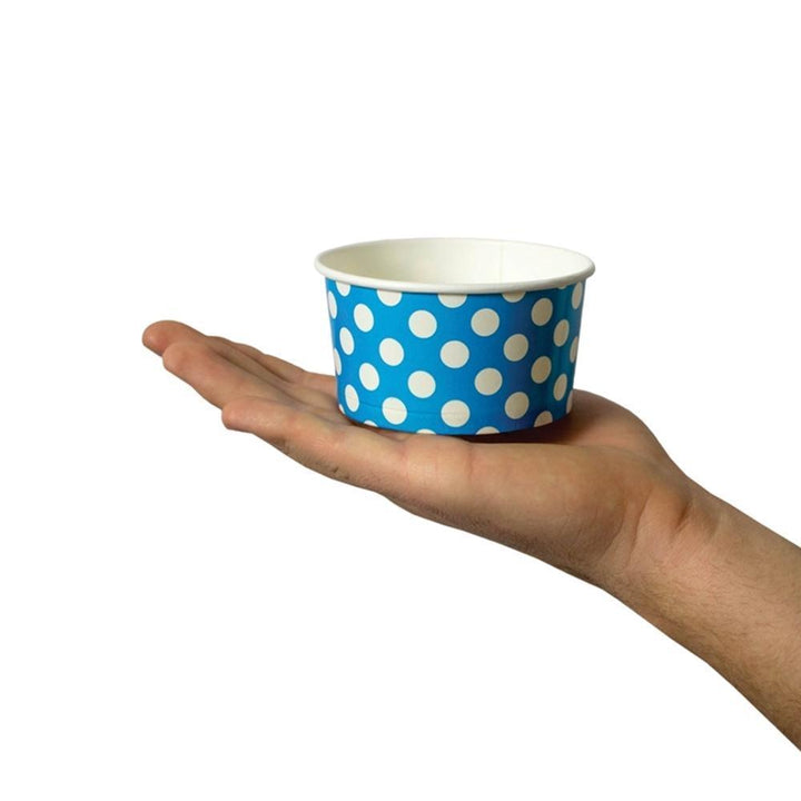UNIQIFY® 6 oz Blue Polka Dotty Ice Cream Cups - Frozen Dessert Supplies 06BLUEPKDTCUP