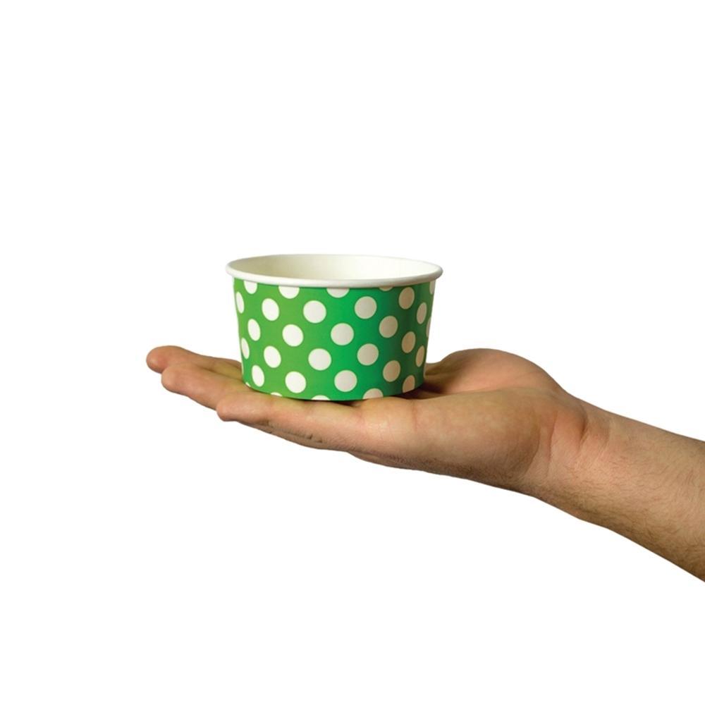 UNIQIFY® 6 oz Green Polka Dotty Ice Cream Cups - Frozen Dessert Supplies 06GRNPKDTCUP