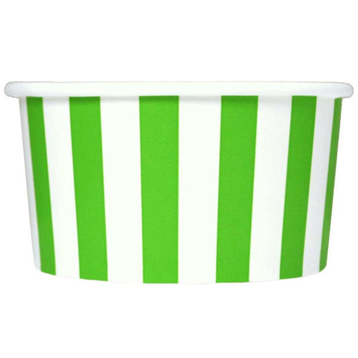 UNIQIFY® 6 oz Green Striped Madness Ice Cream Cups - Frozen Dessert Supplies 06GRNSMADCUP