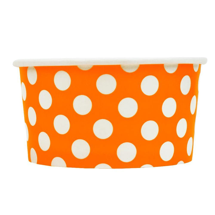 UNIQIFY® 6 oz Orange Polka Dotty Ice Cream Cups - Frozen Dessert Supplies 06ORNGPKDTCUP