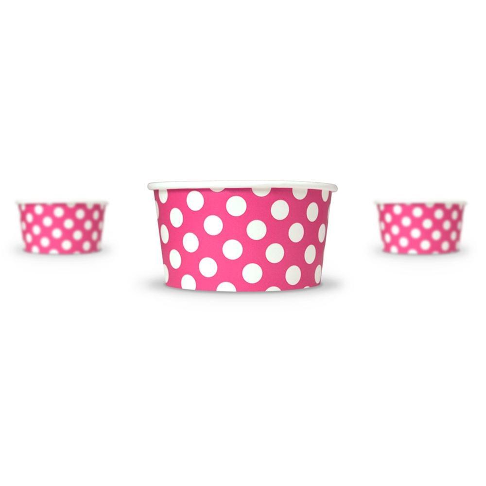 UNIQIFY® 6 oz Pink Polka Dotty Ice Cream Cups - Frozen Dessert Supplies 06PINKPKDTCUP