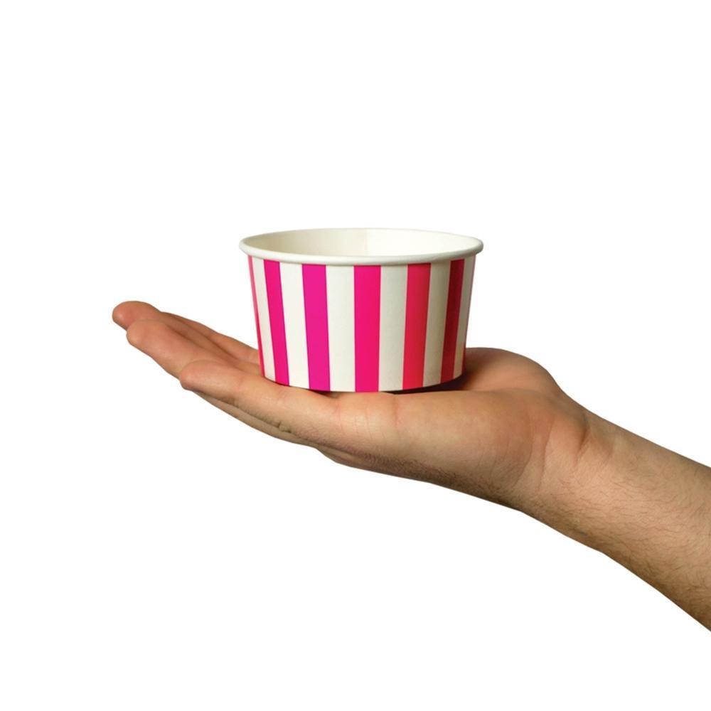 UNIQIFY® 6 oz Pink Striped Madness Ice Cream Cups - Frozen Dessert Supplies 06PINKSMADCUP
