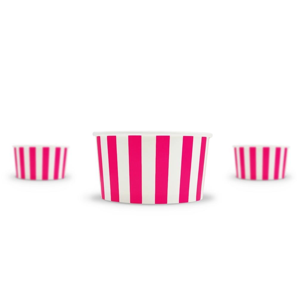 UNIQIFY® 6 oz Pink Striped Madness Ice Cream Cups - Frozen Dessert Supplies 06PINKSMADCUP