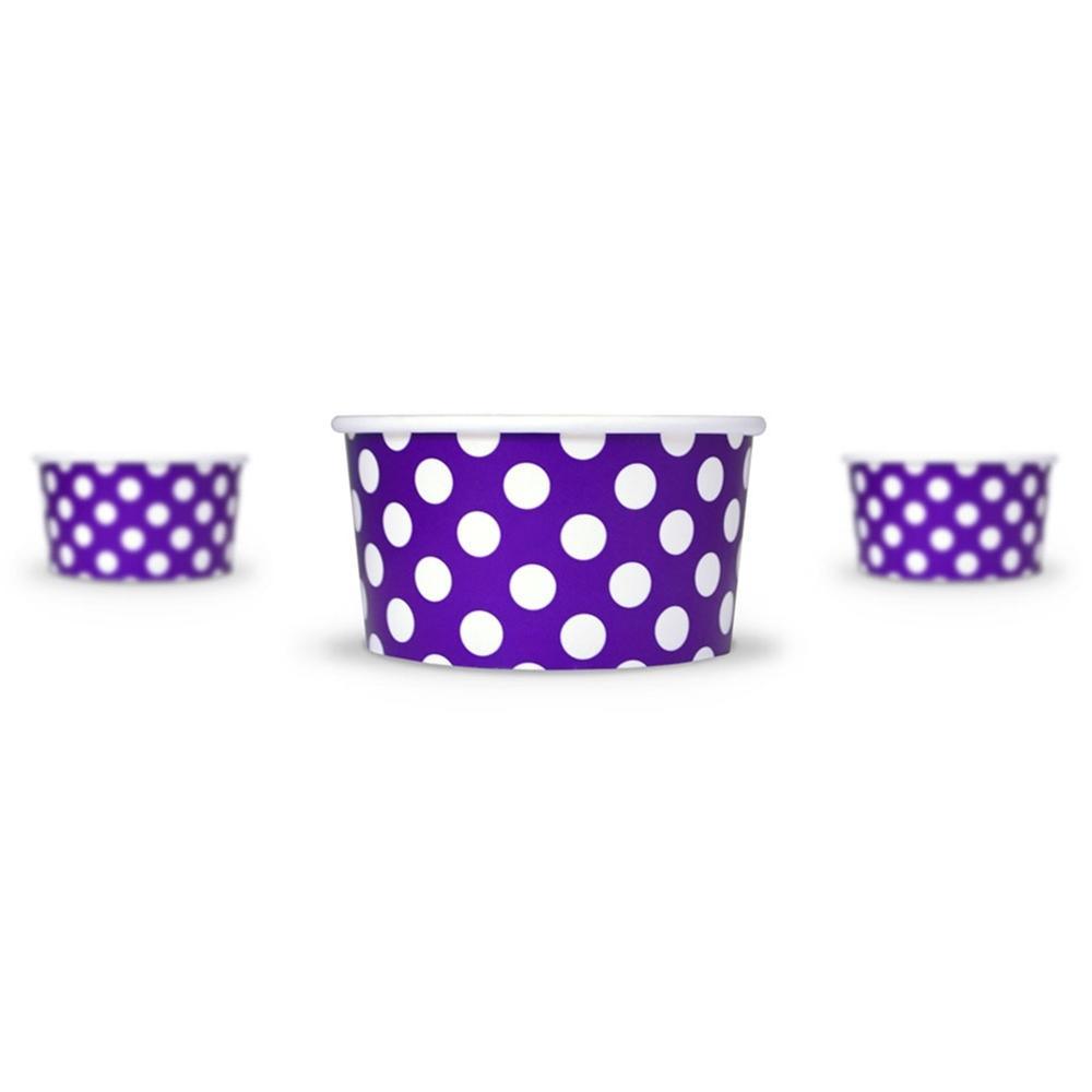 UNIQIFY® 6 oz Purple Polka Dotty Ice Cream Cups - Frozen Dessert Supplies 06PRPLPKDTCUP