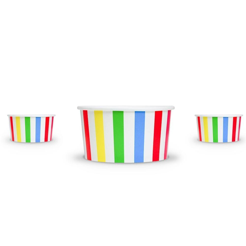 UNIQIFY® 6 oz Rainbow Striped Madness Ice Cream Cups - Frozen Dessert Supplies 06RNBWSMADCUP