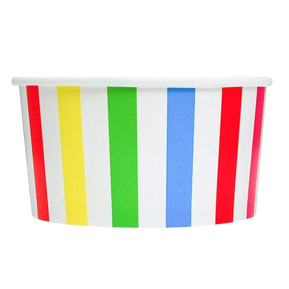 UNIQIFY® 6 oz Rainbow Striped Madness Ice Cream Cups - Frozen Dessert Supplies 06RNBWSMADCUP