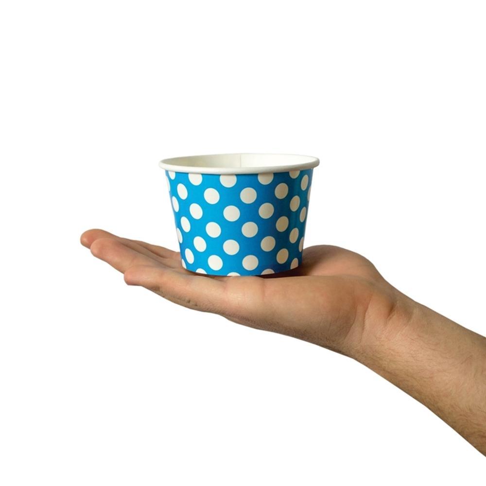 UNIQIFY® 8 oz Blue Polka Dotty Ice Cream Cups - Frozen Dessert Supplies 08BLUEPKDTCUP