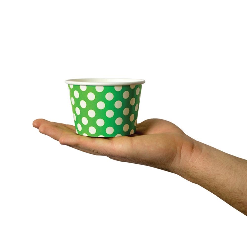 UNIQIFY® 8 oz Green Polka Dotty Ice Cream Cups - Frozen Dessert Supplies 08GRNPKDTCUP