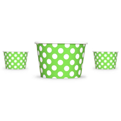 UNIQIFY® 8 oz Green Polka Dotty Ice Cream Cups - Frozen Dessert Supplies