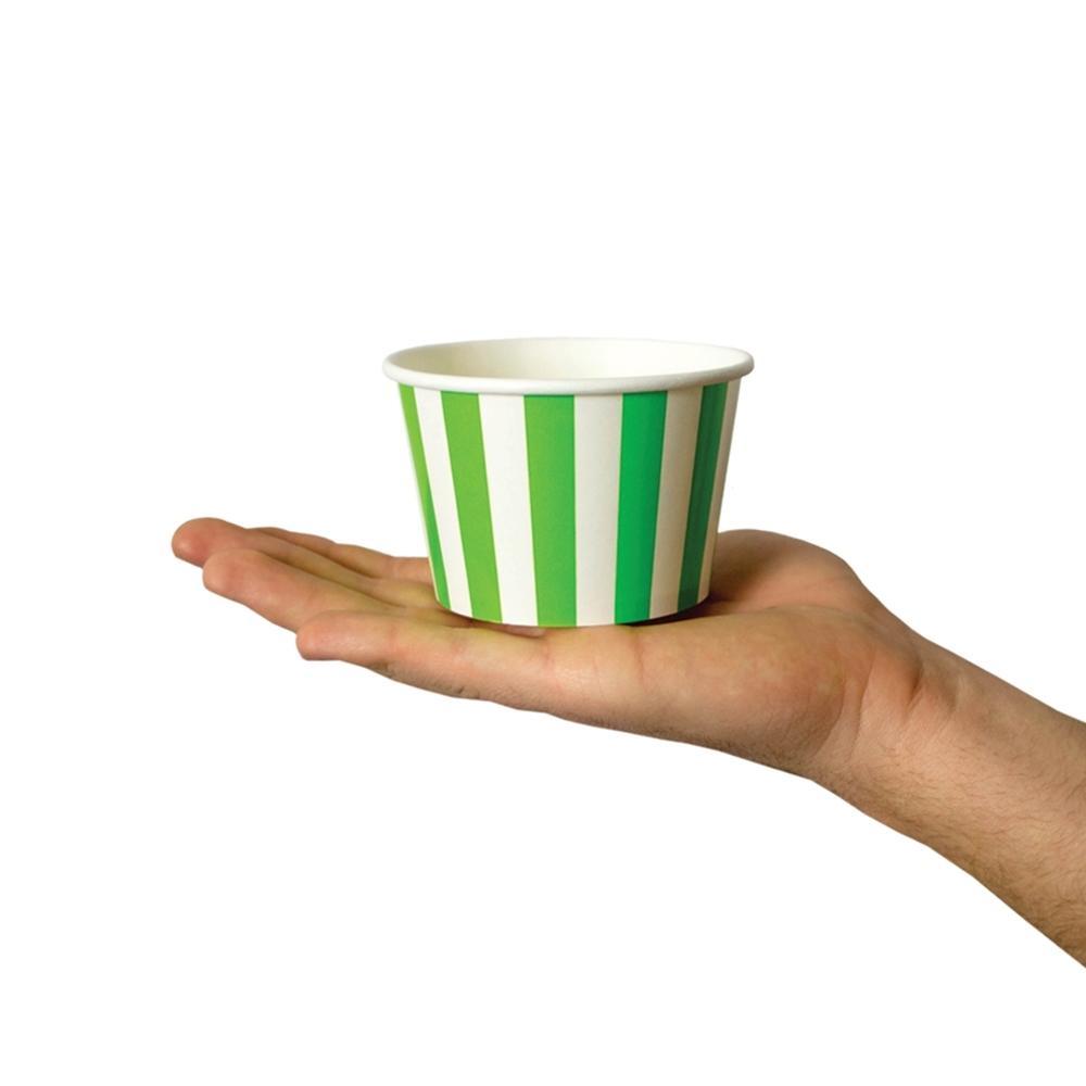 UNIQIFY® 8 oz Green Striped Madness Ice Cream Cups - Frozen Dessert Supplies