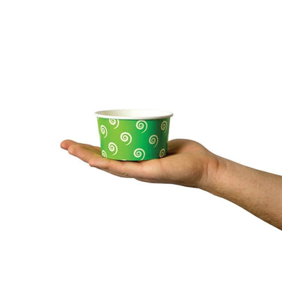 UNIQIFY® 8 oz Green Swirls and Twirls Ice Cream Cups - Frozen Dessert Supplies