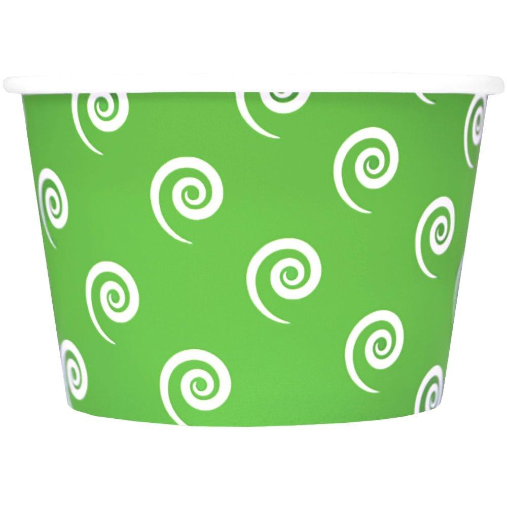 UNIQIFY® 8 oz Green Swirls and Twirls Ice Cream Cups - Frozen Dessert Supplies 08GRNSW&TCUP