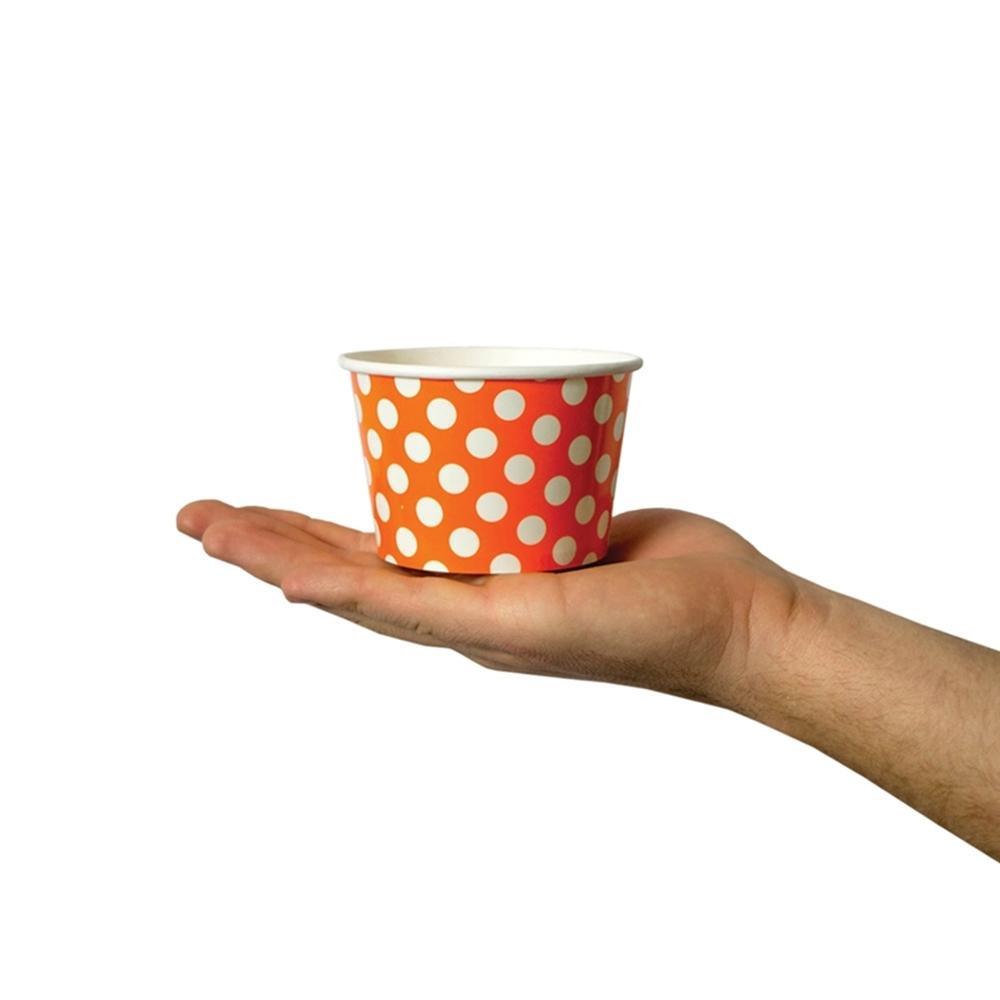 UNIQIFY® 8 oz Orange Polka Dotty Ice Cream Cups - Frozen Dessert Supplies 08ORNGPKDTCUP