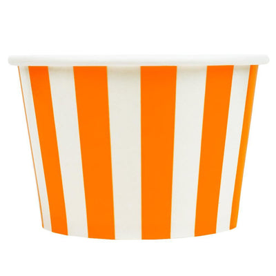 UNIQIFY® 8 oz Orange Striped Madness Ice Cream Cups - Frozen Dessert Supplies
